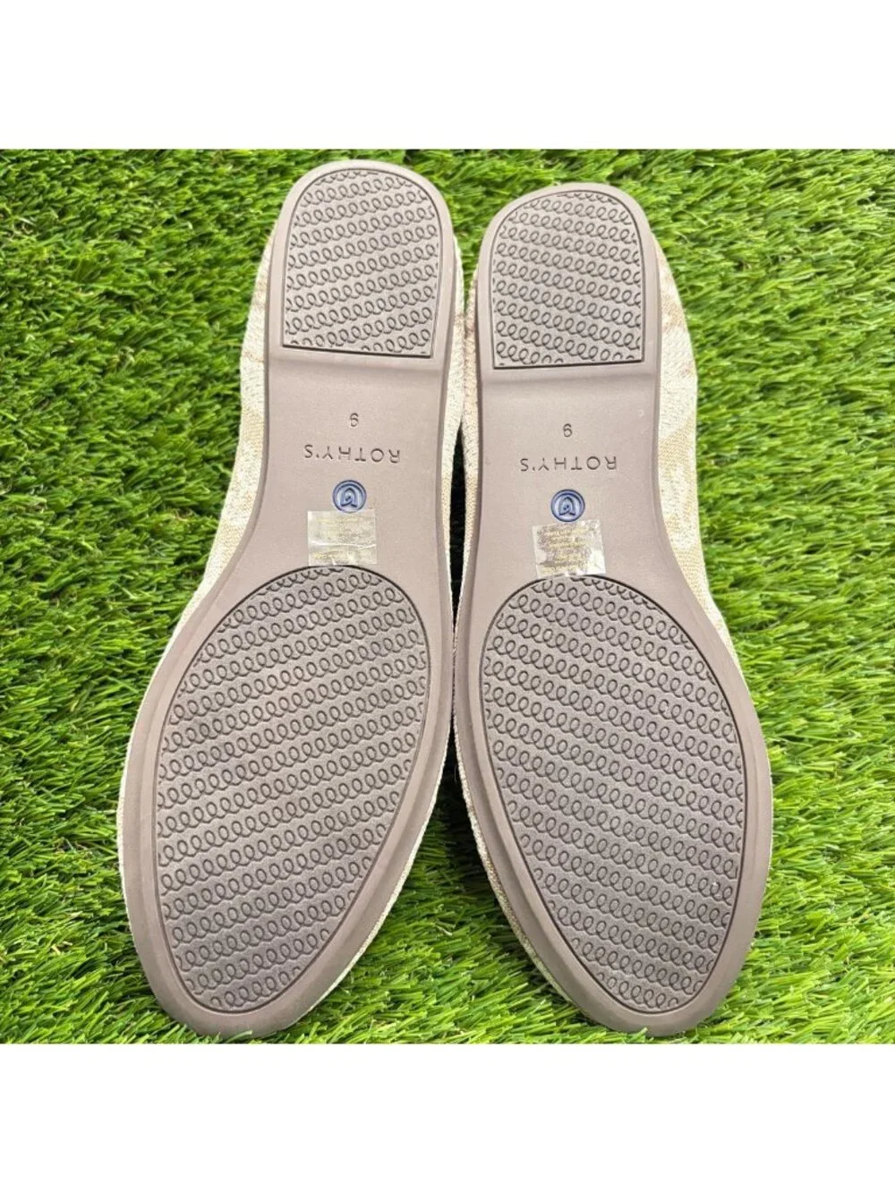 Rothy's The Loafer Womens Size 9 Ivory Brown Casual Classic Slip On Ballet Flats